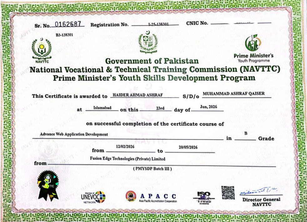Advanced Web Development certificate
